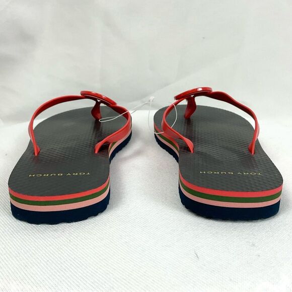 Tory Burch Minnie Flip Flops Sz 5 Logo Red Grenadine Thongs New Flat Sandals - Picture 5 of 8